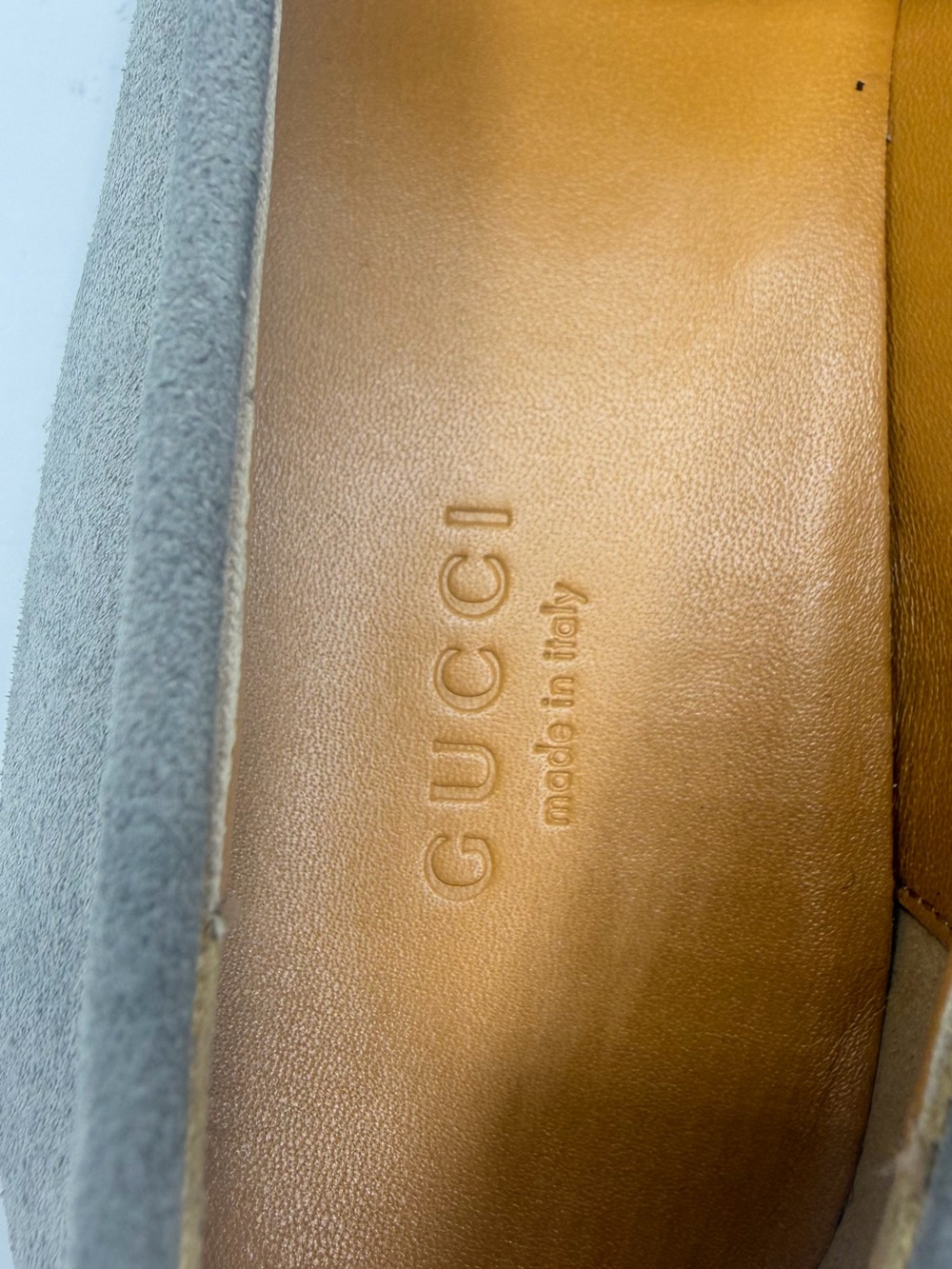 NIB Gucci New Fango Grey Suede Jordaan Horsebit Buckle Loafer Slippers EU 39 - Picture 6 of 14